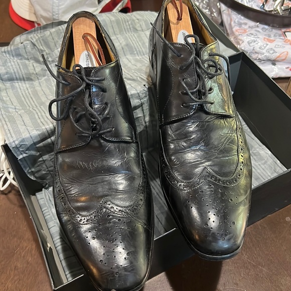 Men’s calfskin leather black wingtip dress shoes: Italian handcrafted - Picture 1 of 4
